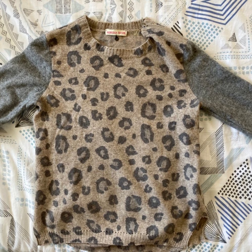 Rebecca Taylor Contrast Sleeve Leopard Sweater